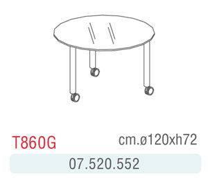 TAVOLO CIRCOLARE CRISTALLO SU RUOTE T860G D.120X72H